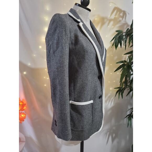 Banana Republic NWT Hack ing Wool Blazer Jacket Womens Size 2 Petite Gray White - Picture 6 of 13